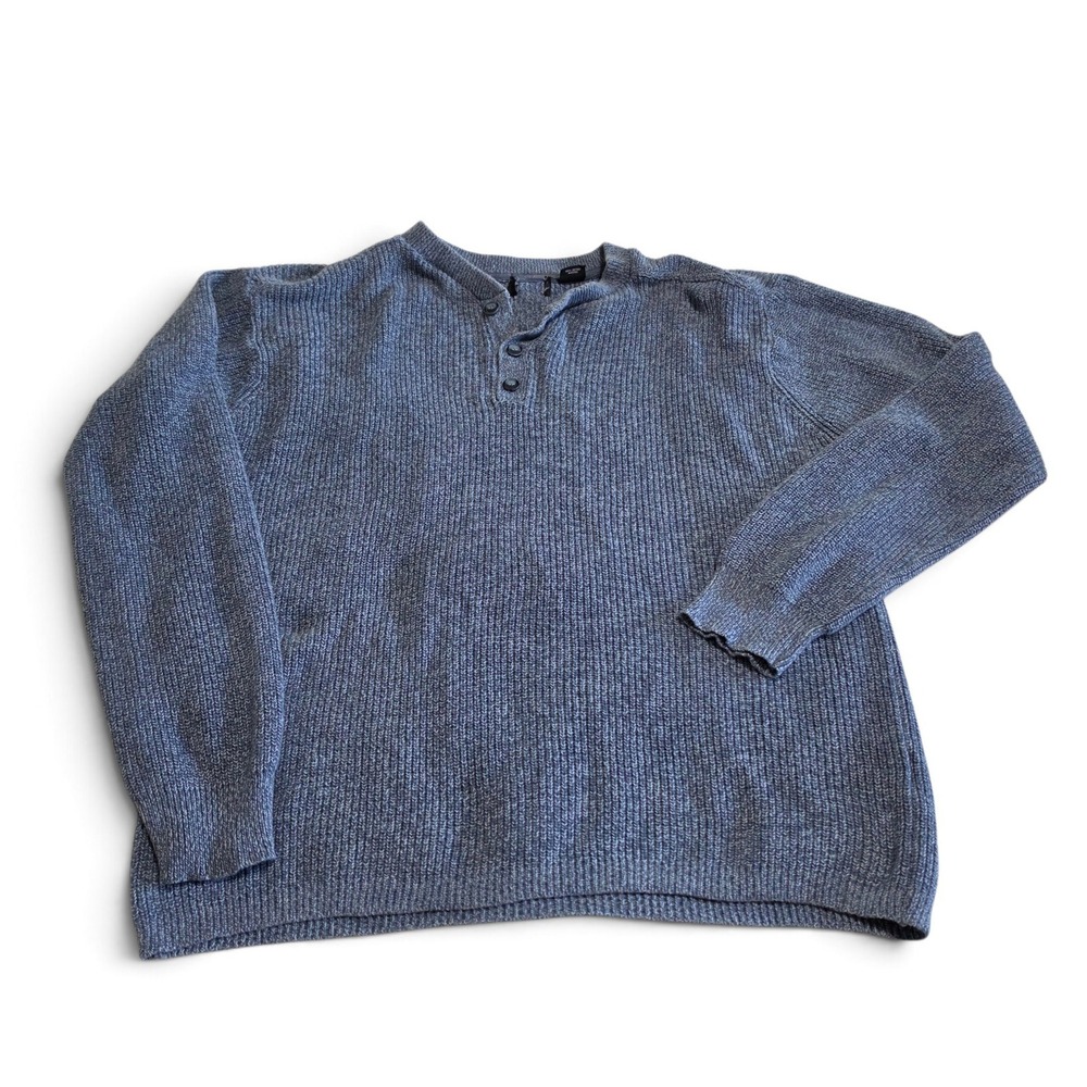 "Weatherproof Vintage" Ribbed Knit 3-Button Henley Sweater Men's XL Blue Marl